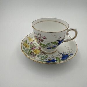 Tuscan Fine English Bone China Teacup And Saucer Alpine Flowers Vintage